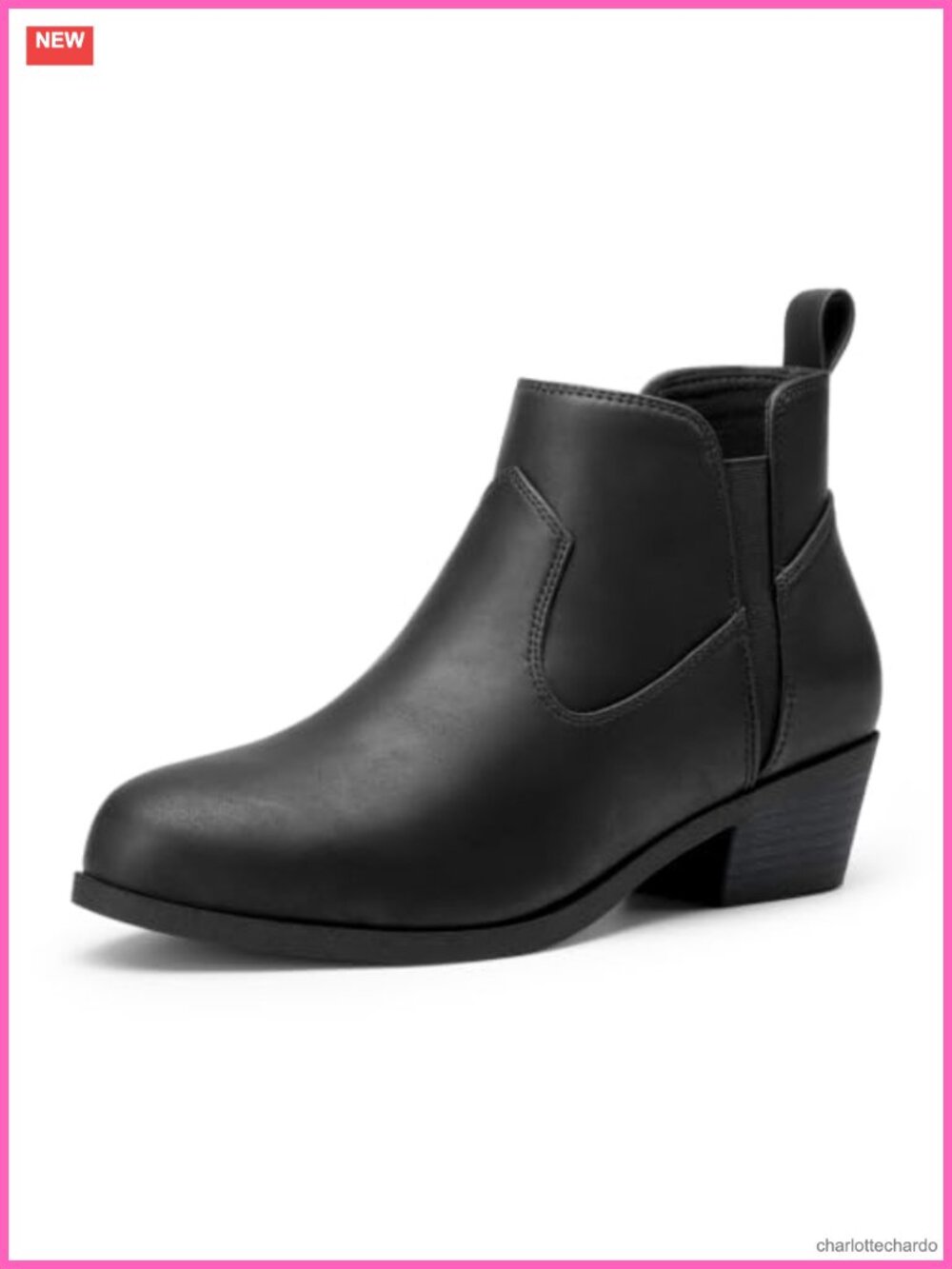Chunky Low Heel Slip On Ankle Boots Faux Leather Cushioned Insole Women's Short